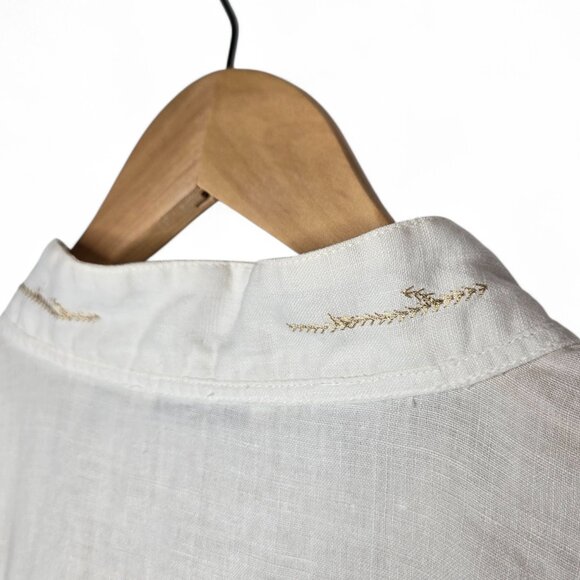 Edward Irish Linen Top Women's Metallic Gold Embroidered Sleeveless Floral 3X - Picture 5 of 9